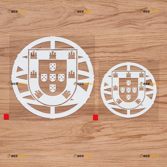 Portugal Portuguese Flag Seal Decal Sticker Vinyl Round - 2 Pack White, 4 Inches, 6 Inches - No Background for Car Boat Laptop Cup