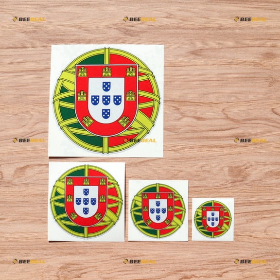 Portugal Portuguese Flag Seal Vinyl Decal Sticker - 4 Pack Reflective, 2 Inches, 3 Inches, 4 Inches, 6 Inches - Roundel Style A for Car Boat Laptop Cup Phone