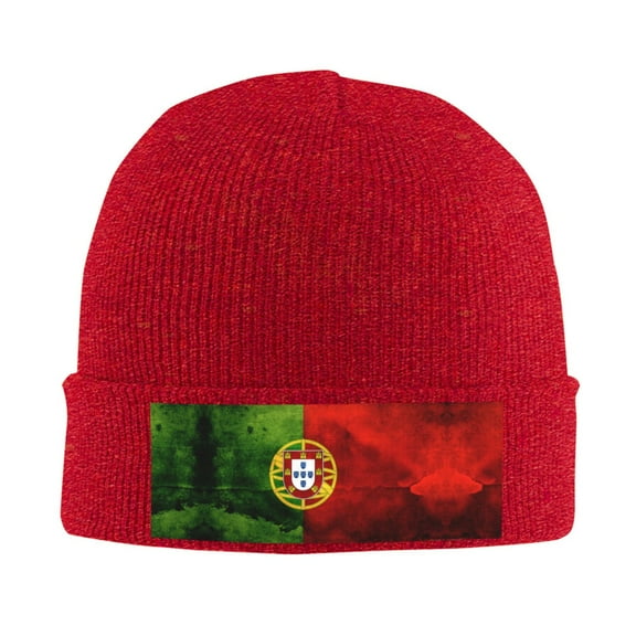 Portugal Portuguese Flag Winter Beanie Hats for Men Women Warm Cozy Knitted Cuffed Skull Cap Red
