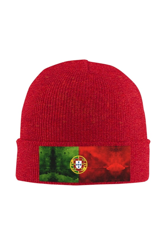 Portugal Portuguese Flag Winter Beanie Hats for Men Women Warm Cozy Knitted Cuffed Skull Cap Red