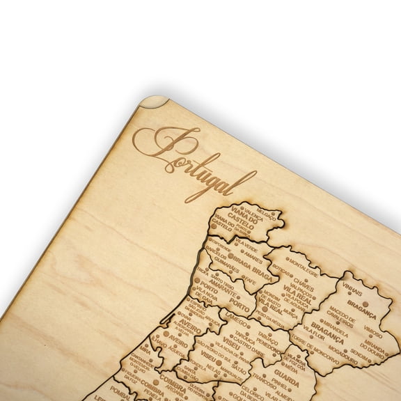 Portugal Puzzle Map - Art Kit - Raw Wood 12x18 Inches - 19 Pieces - With Stand