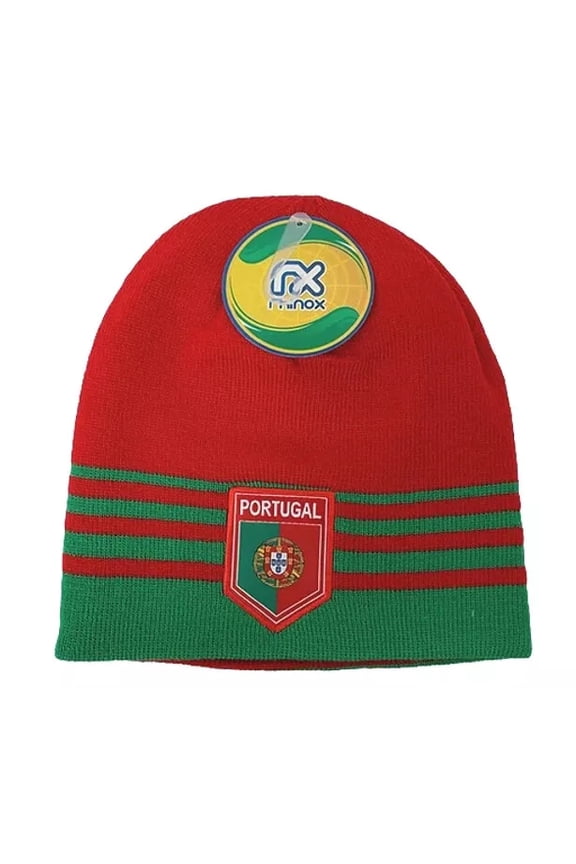 Portugal Reversible Beanie, Uncuffed Knit Hat, Red/Green
