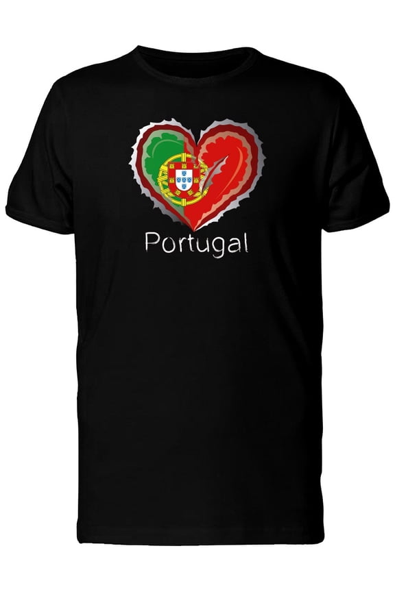 Portugal Scratched Flag Heart T-Shirt Men -Image by Shutterstock, Male 3X-Large
