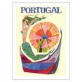 thumbnail image 1 of Portugal - Windmill Mother of the Waters (Mae das Aguas) - Vintage Travel Poster by David Klein c.1960s - Bamboo Fine Art 290gsm Paper Print (Unframed) 24x32in, 1 of 4