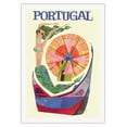 thumbnail image 1 of Portugal - Windmill Mother of the Waters (Mae das Aguas) - Vintage Travel Poster by David Klein c.1960s - Fine Art Rolled Canvas Print 27in x 40in, 1 of 4