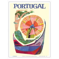 Portugal - Windmill Mother of the Waters (Mae das Aguas) - Vintage Travel Poster by David Klein c.1960s - Master Art Print (Unframed) 9in x 12in