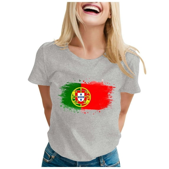 Portugal Women's Fan T Shirt Colorful Flag Art Print Casual Short Sleeve Top Comfortable Breathable Lightweight Tee For Ladies