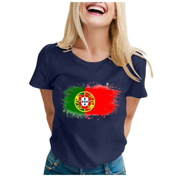 Portugal Women's Fan T Shirt Colorful Flag Art Print Casual Short Sleeve Top Comfortable Breathable Lightweight Tee For Ladies