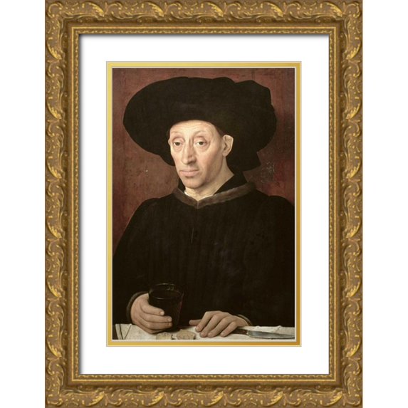Portugese School 11x14 Gold Ornate Wood Framed with Double Matting Museum Art Print Titled - A Man With a Glass of Wine