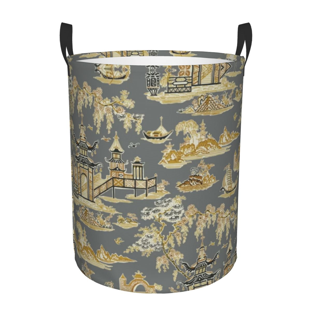 Portuguese Azulejo Tiles Laundry Basket Foldable Large Clothing Storage Bin Blue Delft Porcelain
