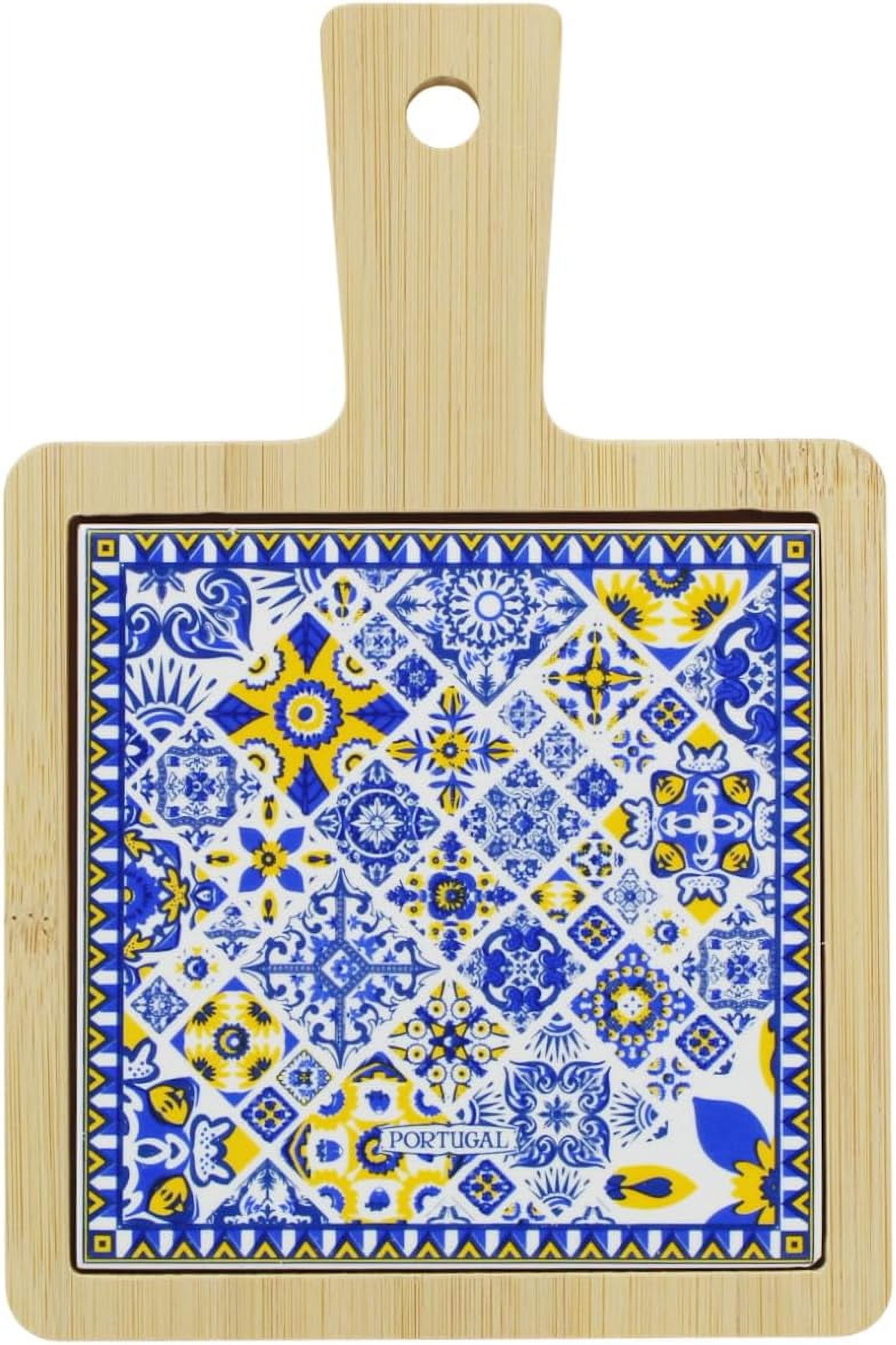 Portuguese Ceramic Tile Tray  Blue and Yellow Azulejo Tile Design