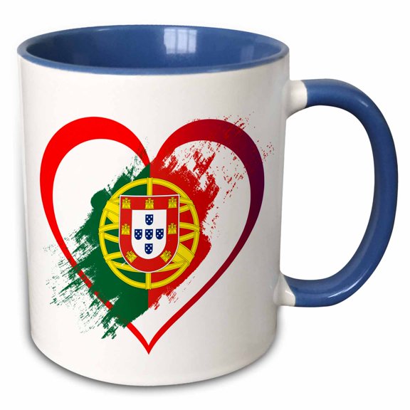 3drose, Portuguese Flag Inside a Heart White Background Trendy Work, 15oz Two-tone Blue Mug