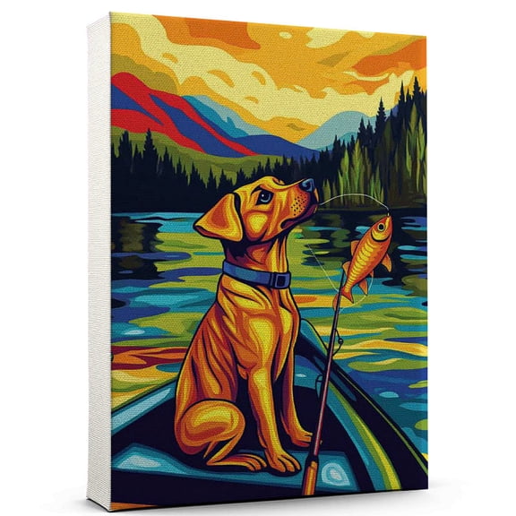 Portuguese Podengo Pequeno Dog Fishing Canvas Funny Portuguese Podengo Pequeno Dog Playing Fishing Canvas Wall Art for Sports Lovers, Pet Lovers, Home Decor