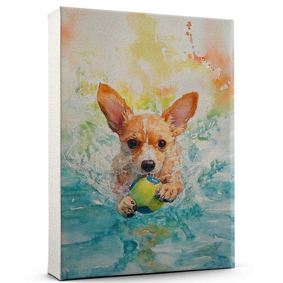 Portuguese Podengo Pequeno Dog Playing Swimming Stretched Canvas Size 8x12 – Sports Dog, Perfect for Animal Lovers, Portuguese Podengo Pequeno Dog Canvas, Swimming Canvas Size Wall Art