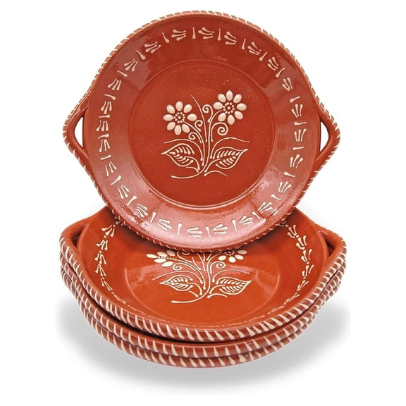 Portuguese Pottery Terracotta Clay Skillet Dinner Plate - Set of 4 Made in Portugal