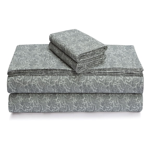 Portuguese Printed Cotton Flannel Extra Deep Pocket Sheet Set Queen - Bella Grey