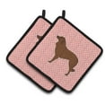 thumbnail image 1 of Portuguese Sheepdog Dog Checkerboard Pink Pair of Pot Holders, 1 of 3