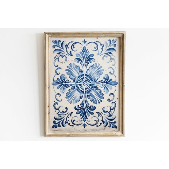 Portuguese Tile Art Print, Azulejo Print, Vintage Tile Motif, Distressed Wall Art, Rustic Ornamental Wall Decor, Antique Art, Art Wall Art, Modern Wall Decor, 8x12 UNFRAMED