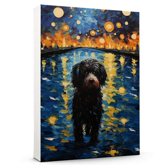Portuguese Water Dog Art Print Poster, Wall art Painting Decor, Starry Night Van Gogh Art Home Decor Artwork For Bedroom Living Room Bathroom Decor