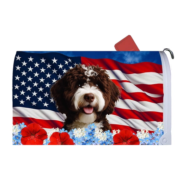 Portuguese Water Dog Brown - Best of Breed Patriotic Dog Breed Mail Box Cover