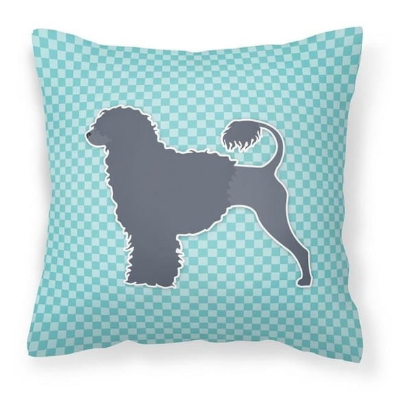 Portuguese Water Dog Checkerboard Blue Fabric Decorative Pillow