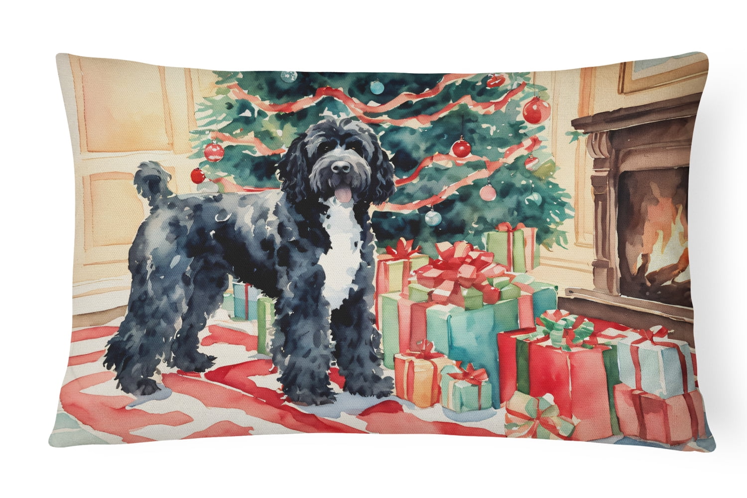 Portuguese Water Dog Cozy Christmas Throw Pillow 12 in x 16 in