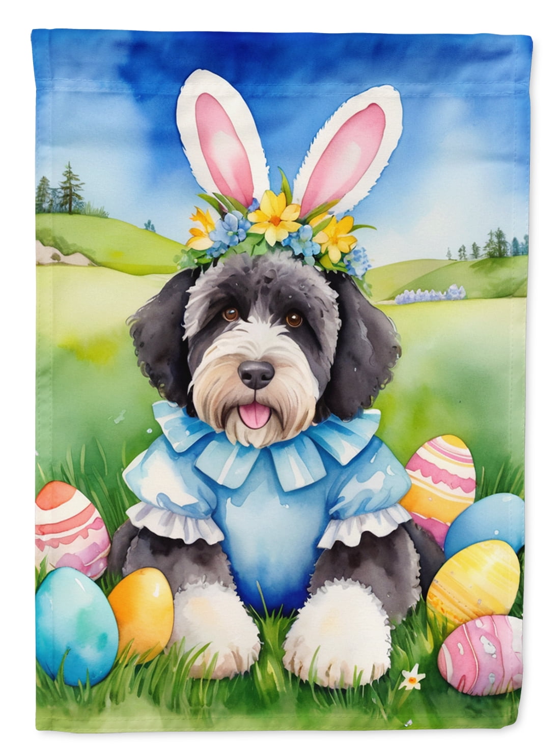 Portuguese Water Dog Easter Egg Hunt Garden Flag 11.25 in x 15.5 in