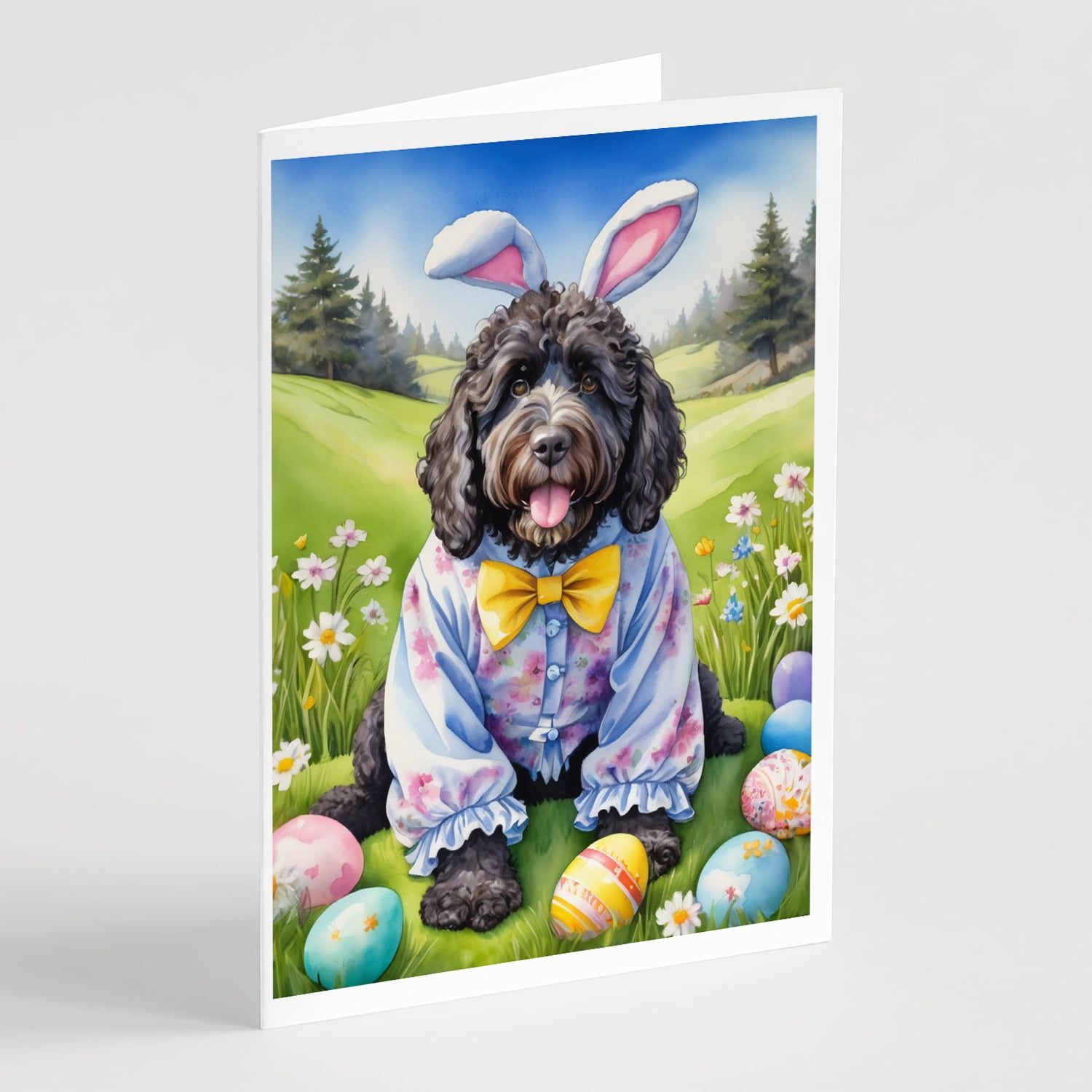 Portuguese Water Dog Easter Egg Hunt Greeting Cards Pack of 8 7 in x 5 in