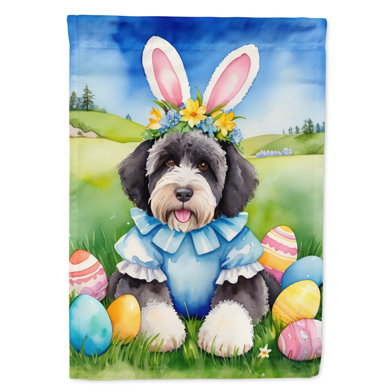 Portuguese Water Dog Easter Egg Hunt House Flag 28 in x 40 in