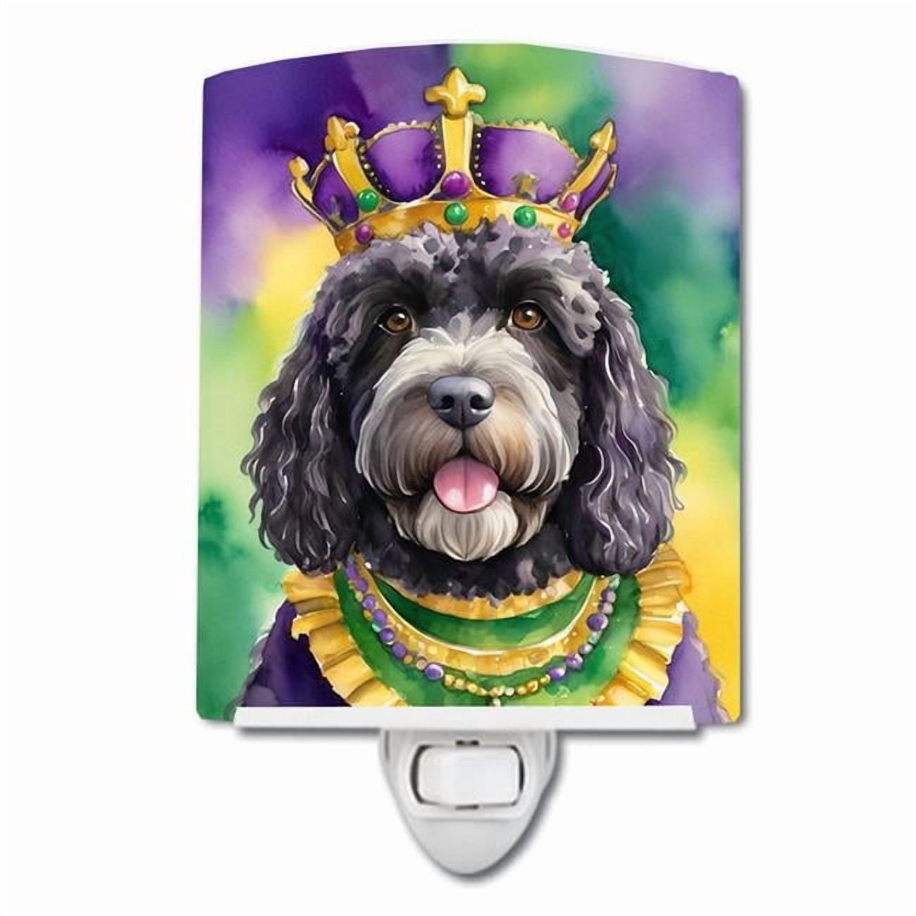 Portuguese Water Dog King of Mardi Gras Ceramic Night Light 4 in x 6 in