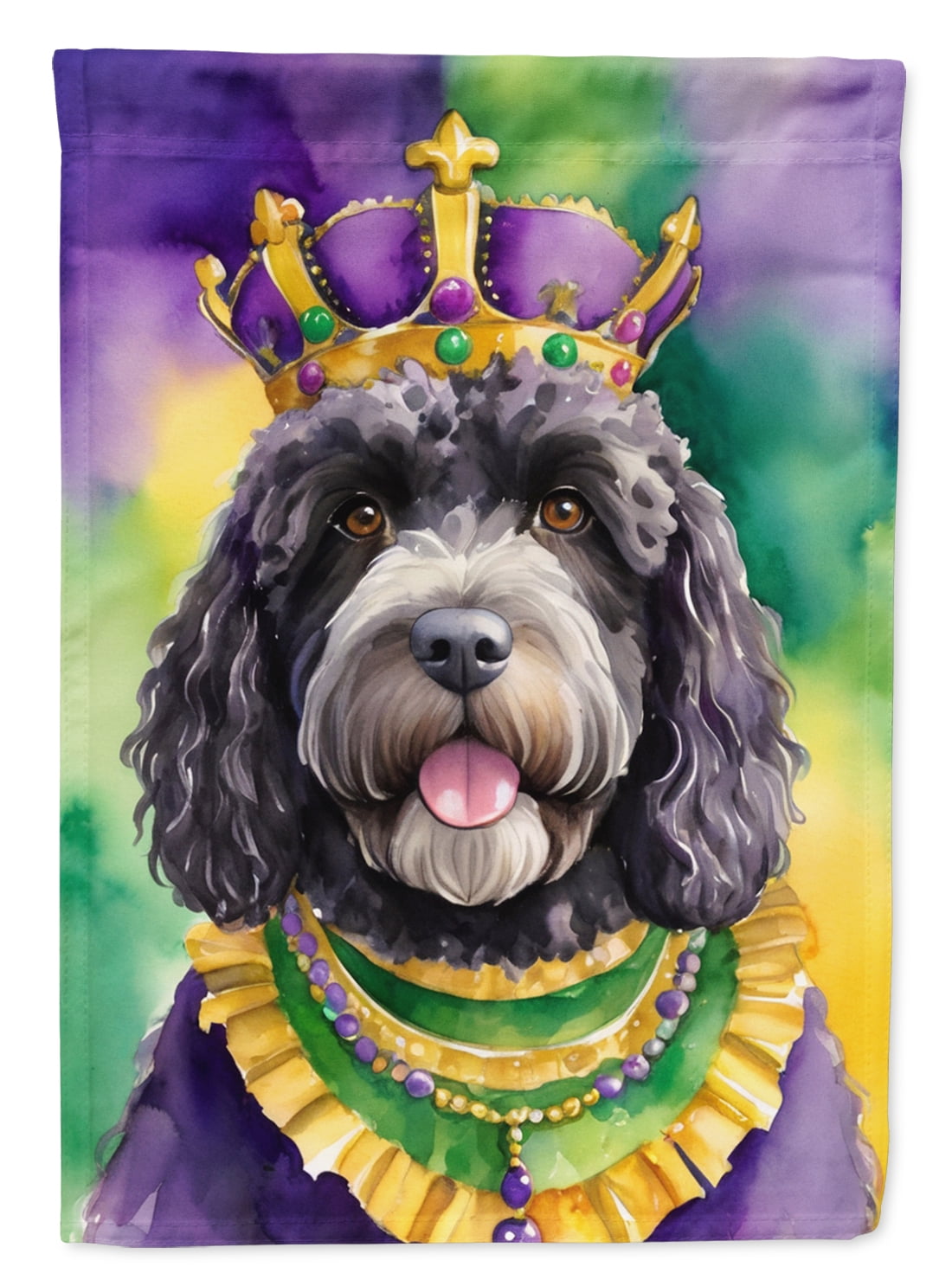 Portuguese Water Dog King of Mardi Gras Garden Flag 11.25 in x 15.5 in