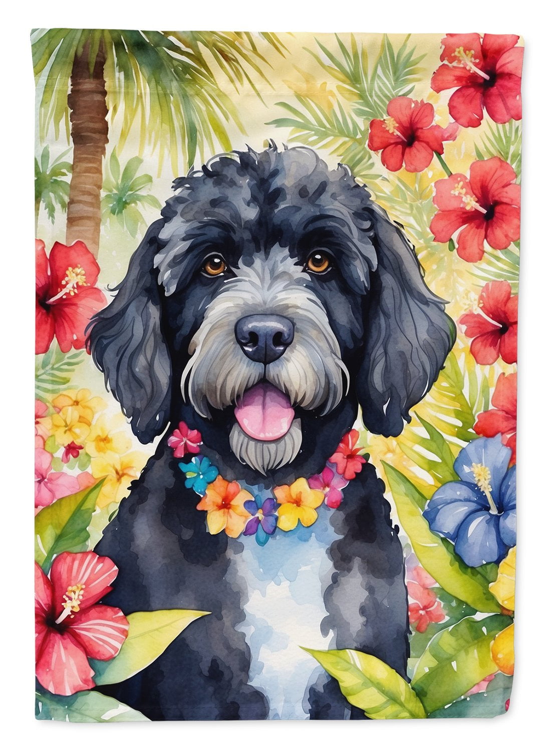 Portuguese Water Dog Luau Garden Flag 11.25 in x 15.5 in