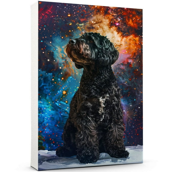 Portuguese Water Dog Lying in The Snow Canvas Print Wall Art Famous Painting for Kids Nursery Bedroom Living Room Office Home