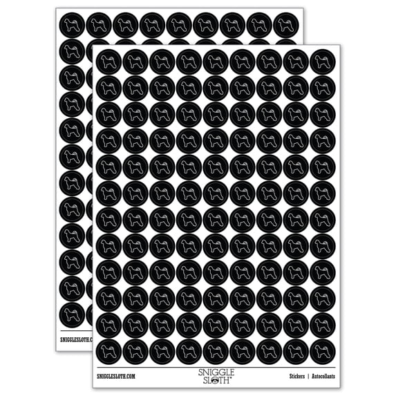 Portuguese Water Dog Outline 200+ Round Stickers - Black - Matte Finish - 0.50" Size