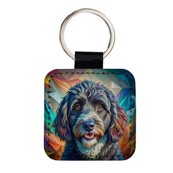 Portuguese Water Dog Pop Art Faux Leather Square Keychain