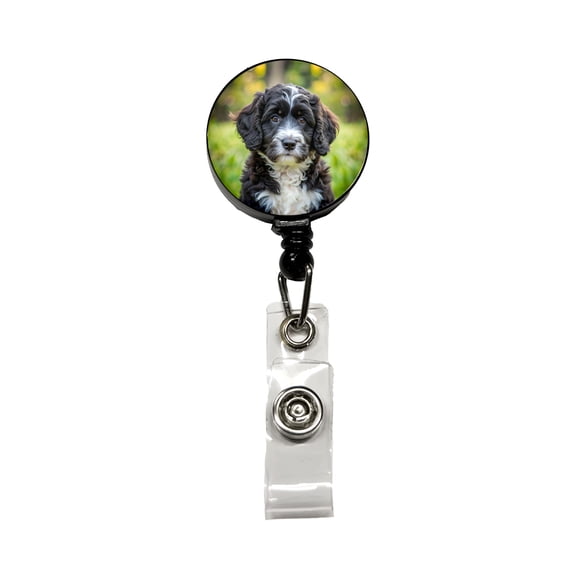 Portuguese Water Dog Puppy Photo Retractable Reel ID Badge Key Card Name Tag Holder with Clip