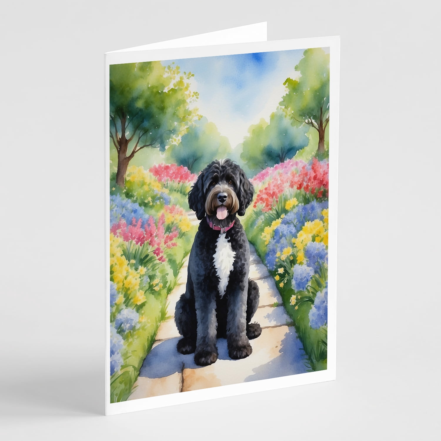 Portuguese Water Dog Spring Path Greeting Cards Pack of 8 7 in x 5 in