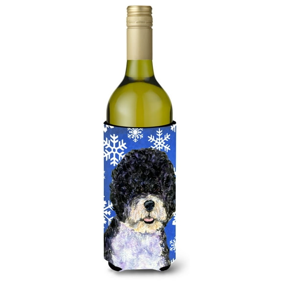 Portuguese Water Dog Winter Snowflakes Holiday Wine Bottle Hugger