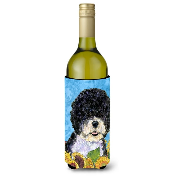 Portuguese Water Dog in Summer Flowers Wine Bottle Hugger