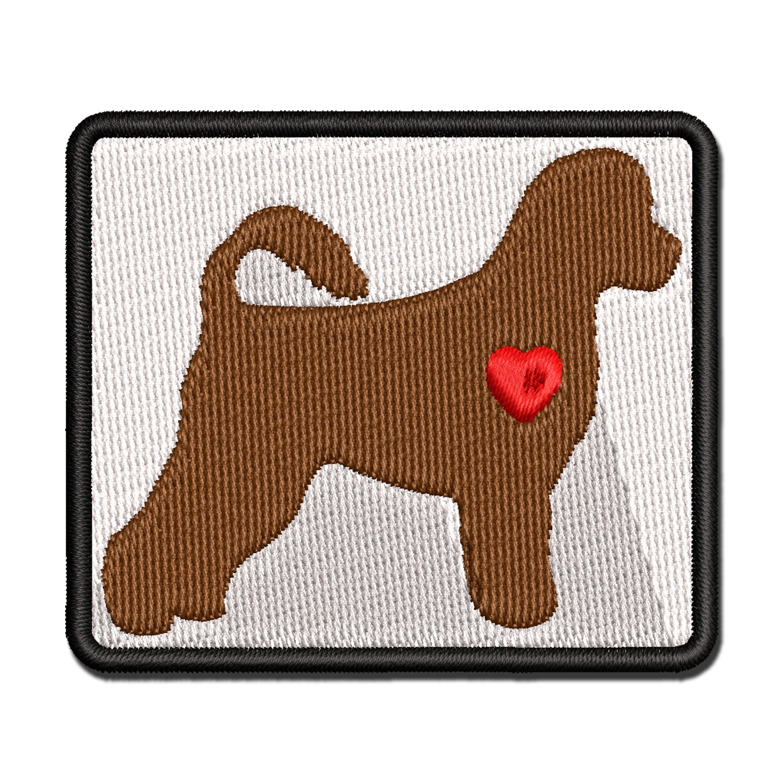 Portuguese Water Dog with Heart Applique Multi-Color Embroidered Hook & Loop Patch - 3.5 Inch Large