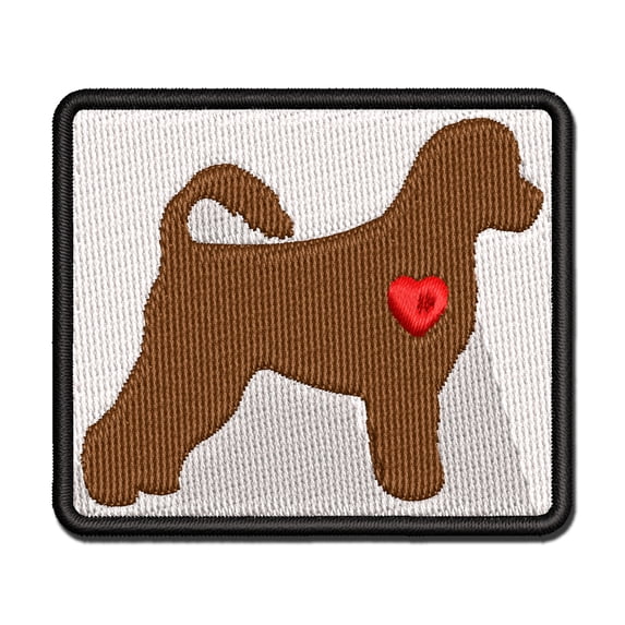 Portuguese Water Dog with Heart Applique Multi-Color Embroidered Iron-On Patch - 3.5 Inch Large