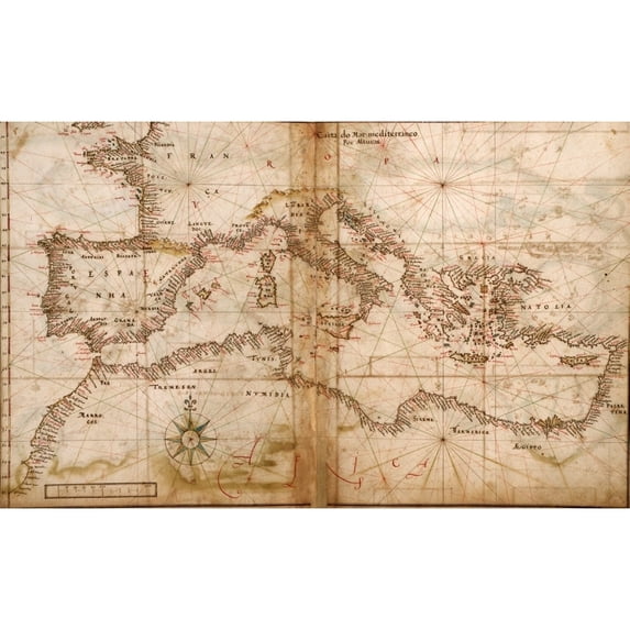 Portuguese maps of the Mediterranean Countries - 1630 Poster Print (18 x 24)