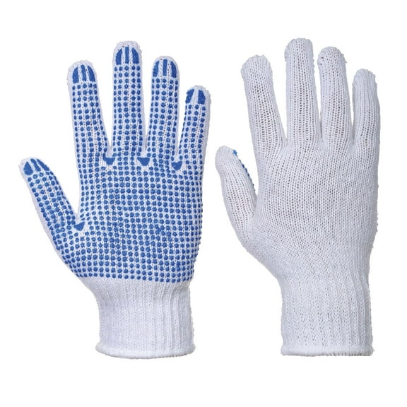 Portwest A111 Work Gloves Classic Polka Dot Grip Gloves White/Blue, Large