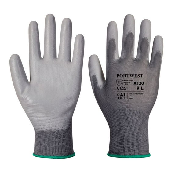 Portwest A120 Work Gloves PU Palm Dipped Abrasion and Tear Resistant Grey, X-Small