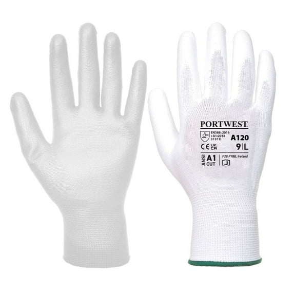 Portwest A120 Work Gloves PU Palm Dipped Abrasion and Tear Resistant White, XX-Large