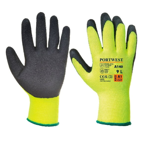 Portwest A140 Thermal Grip Work Gloves Palm Dipped Black, X-Large