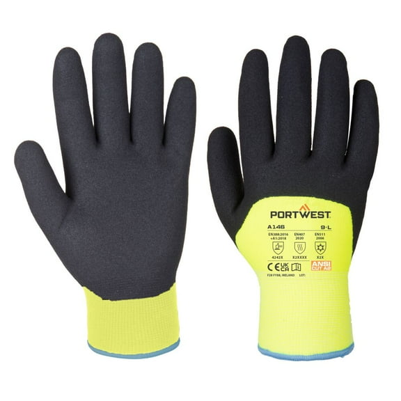 Portwest A146 Cold Protection Nitrile Work Gloves - Arctic Winter Gloves Yellow, Medium