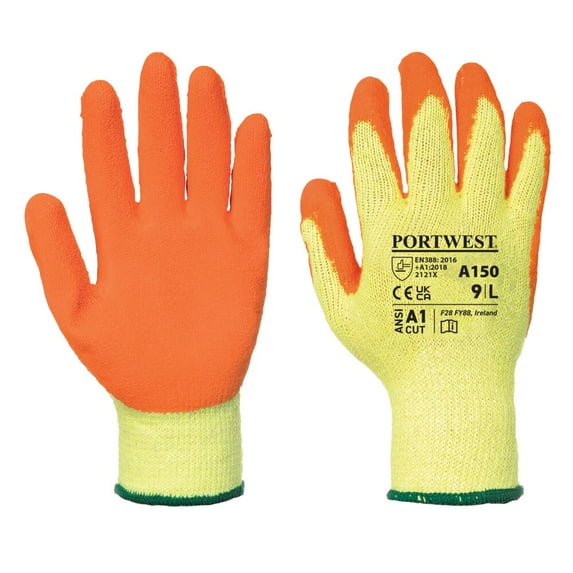 Portwest A150 Latex Grip Work Gloves - Palm Dipped Orange, Small