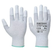 Portwest A198 ESD Antistatic PU Fingertip Work Gloves Gray, Medium