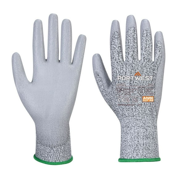 Portwest A620 Cut Resistant Work Gloves PU Palm Dipped Gloves Gray, X-Large